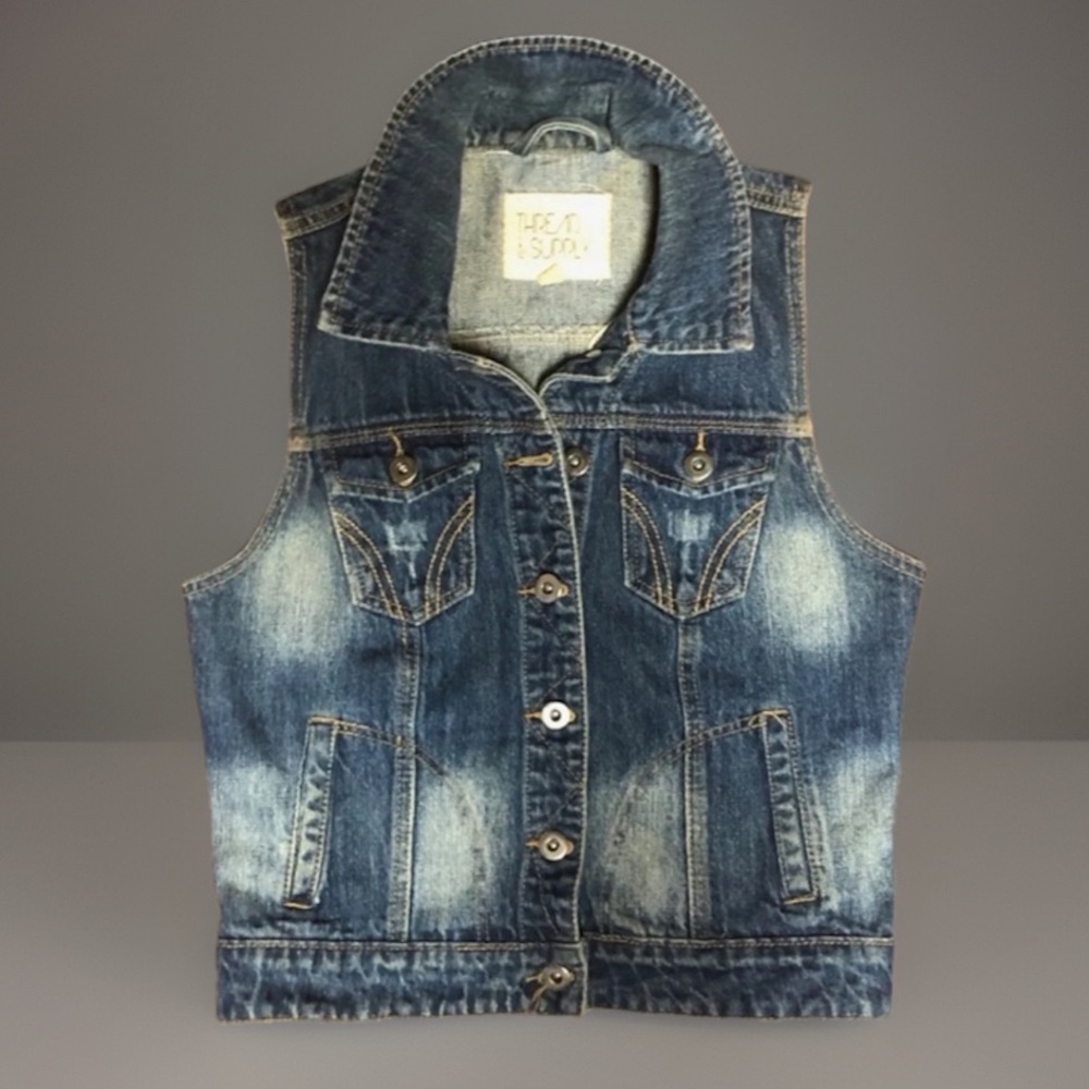 Factory Destroyed Denim Vest M Jean Frayed